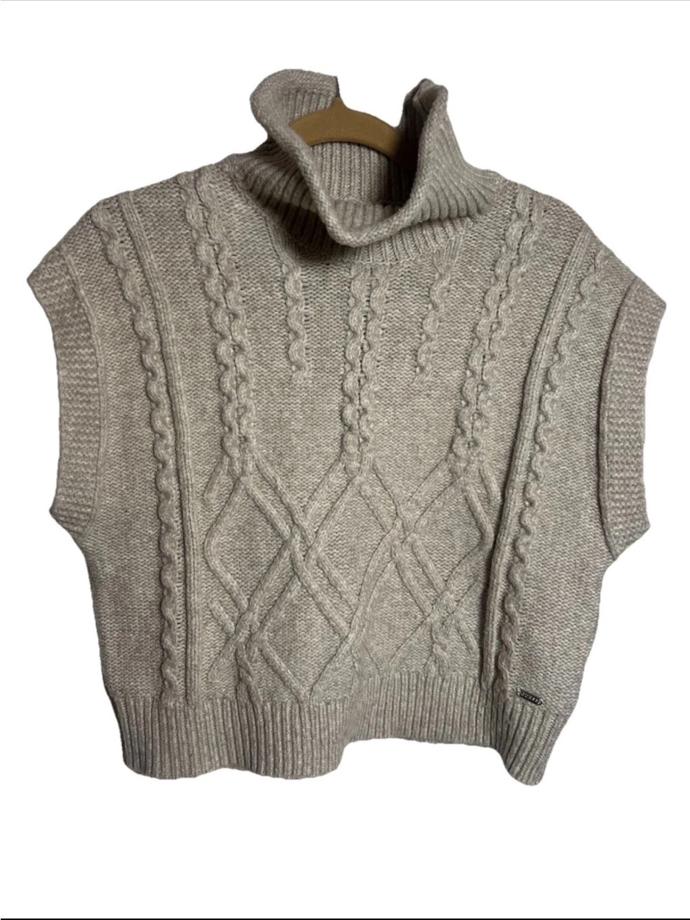 Guess Cable knit Sleeveless Sweater Beige XL Cottagecore Coastal Boho Western